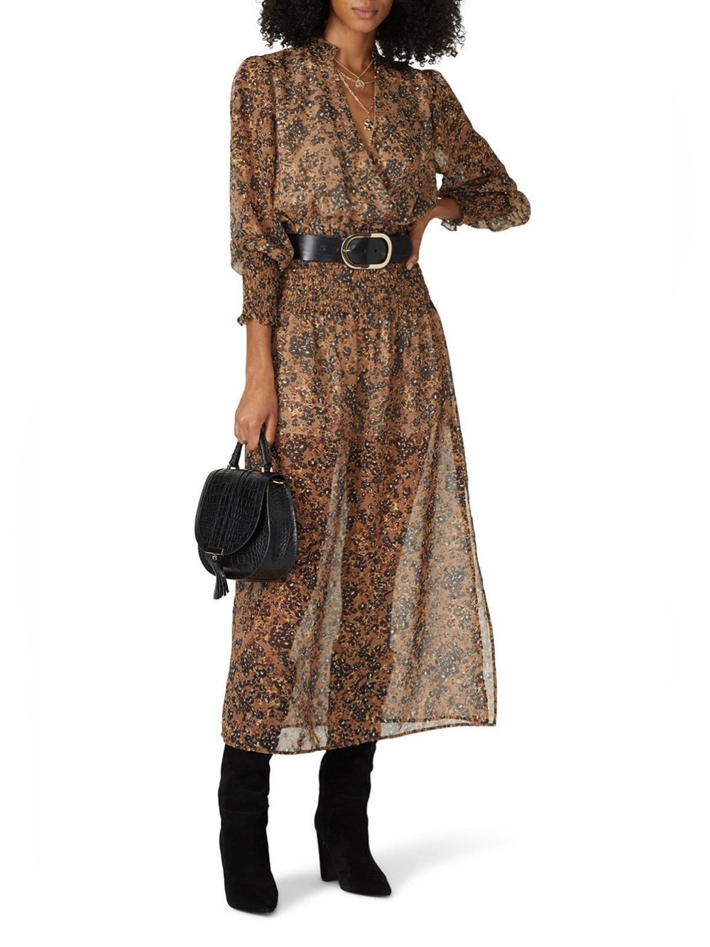 Waverly Grey Brown Floral Brynlee Dress Wrap Maxi Small